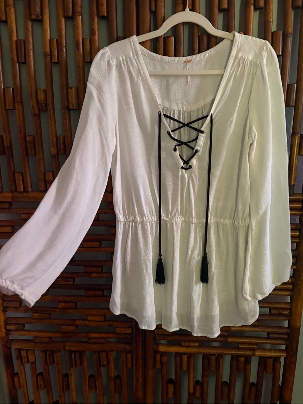 SZ L FREE PEOPLE WHITE LACE UP TUNIC